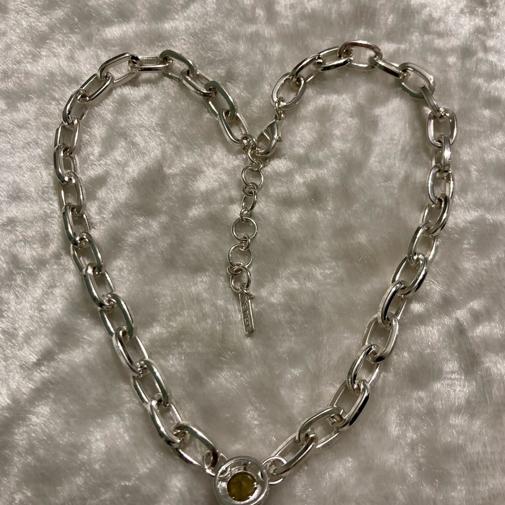 Nine West Silver Link Necklace W/Rhinestone Center View 2